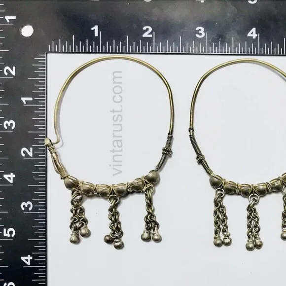 Vintage Tribal Hoop Earrings with Bells: Handmade Boho Jewelry - Picture 6 of 7